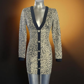 Symphony Leopard Print V-Neck Button Dress NWOT - Size S